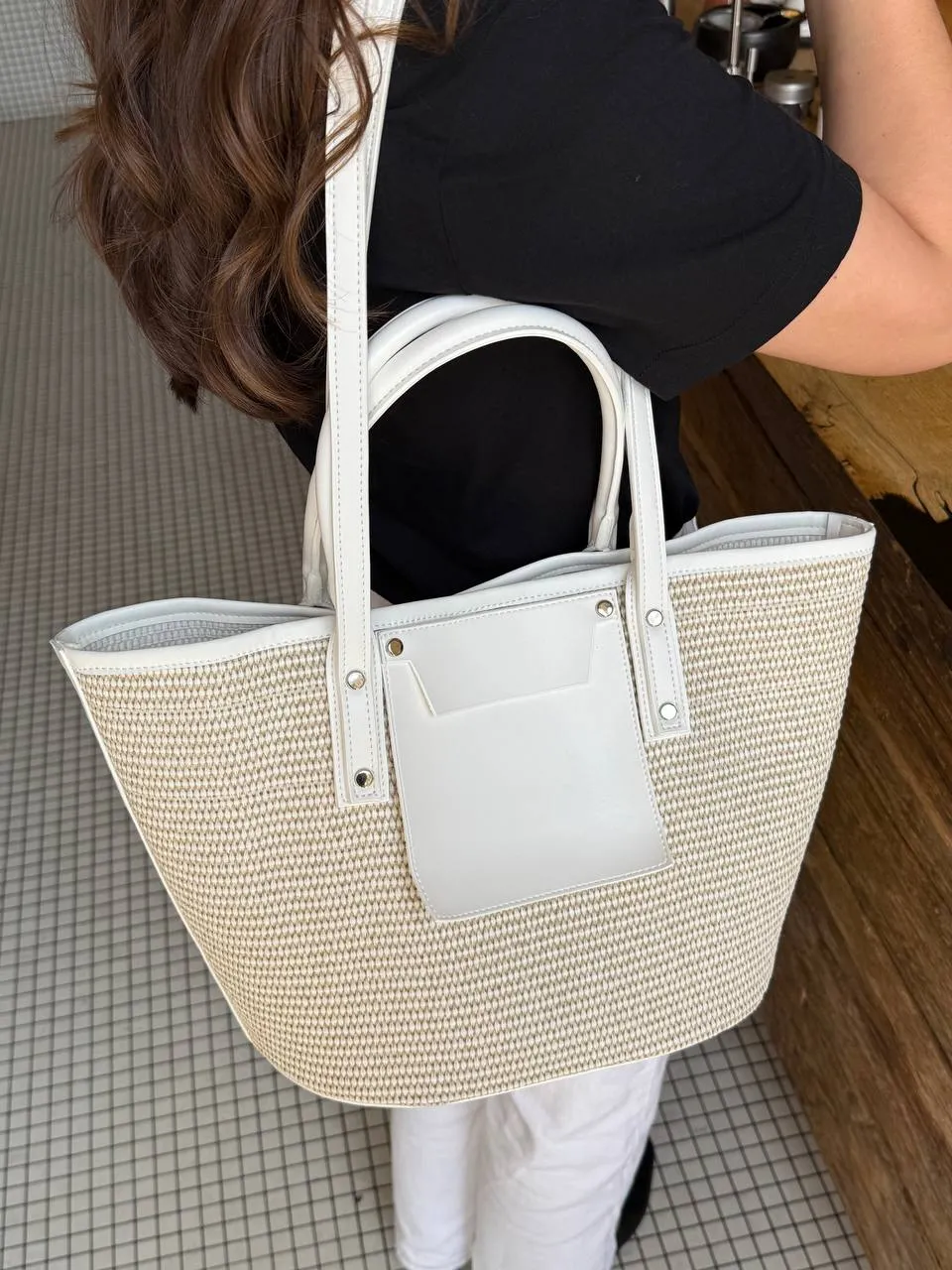 STRAW BAG BLACK